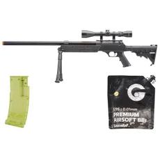 Well Fire MB06 Bolt-Action Airsoft Sniper Rifle w/ Scope & Bipod, Black