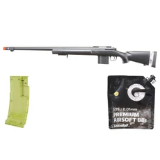 Well M24/M28 Bolt-Action Sniper Rifle w/ Fixed Stock, Fluted Barrel, BB/Sniper Bundle, Black