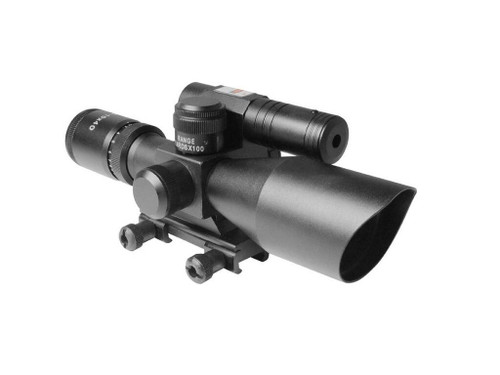 AIM Sports Titan 2.5-10x 40mm Scope with Red/Green Reticle, Green Laser, and Bullet Drop Compensator