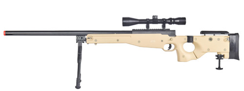 WELL MB08TAB L96 AWP Bolt Action Airsoft Rifle with Folding Stock Bipod and Scope, Tan/Black