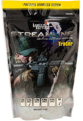 Lancer Tactical Streamline Biodegradable Tracer BBs, 0.25g, 4000 Rds, Green