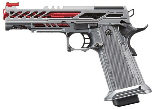 Dr. Black "Cypher" Custom 5.1 Hi-Capa GBB Airsoft Pistol, Silver/Red