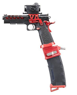Custom Lancer Tactical LAMIA Stryk Hi-Capa 5.1 GBB Airsoft Pistol, Black/Red