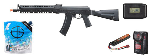 LCT LCKM Steel Airsoft AEG Rifle w/ ASTER V2, Battery & Charger Combo, Black