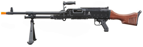 Lancer Tactical Full Metal M240W Airsoft AEG Squad Automatic Machine Gun with Box Magazine, Black & Wood