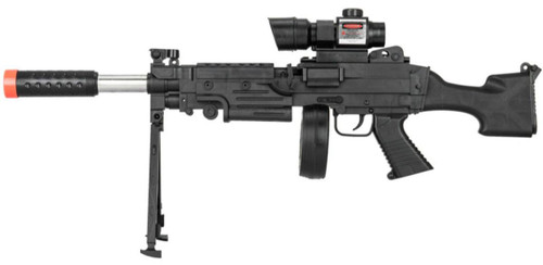 UK Arms Spring Airsoft LMG w/ Scope Laser & Drum Magazine, Black