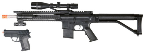 UK Arms Airsoft Spring Rifle w/ Attachments & P618 Pistol, Black