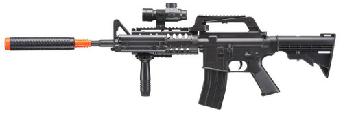 WELL M4 Spring Airsoft Rifle w/ Scope, Grip, Laser, Extension, Black