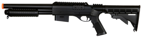 DE M500 Pump Action Airsoft Shotgun w/ Retractable LE Stock, Black 