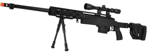 WellFire MB4411D Bolt Action Airsoft Sniper Rifle w/ Scope and Bipod, Black