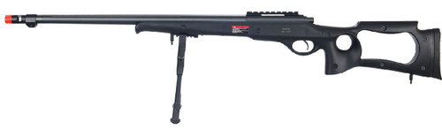 Wellfire Bolt Action Airsoft Sniper Rifle w/ Fluted Barrel & Bipod, Black
