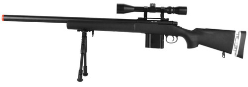 WellFire M24 Bolt Action Airsoft Sniper Rifle w/ Scope & Bipod, Black