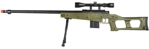 UK Arms MK96 Covert Bolt Action Airsoft Sniper Rifle w/ Scope, Bipod, OD Green