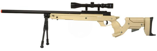 WellFire SR22 Type 22 Bolt Action Airsoft Sniper Rifle w/ Scope & Bipod, Tan