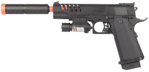 UK Arms M1911 Spring Airsoft Pistol w/ Mock Extension & Laser, Black