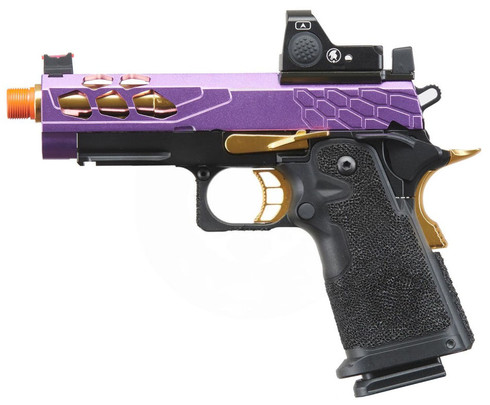 Lancer Tactical Stryk Hi-Capa 4.3 Gas Blowback Airsoft Pistol w/ Red Dot Sight, Black, Purple, & Gold