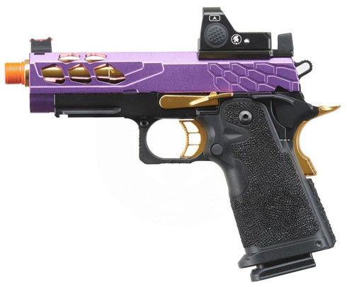 Lancer Tactical Stryk Hi-Capa 4.3 Gas Blowback Airsoft Pistol w/ Red Dot Sight, Black, Purple, & Gold