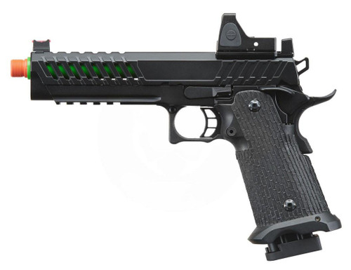 Lancer Tactical Knightshade Hi-Capa Gas Blowback Airsoft Pistol w/ Reflex Red Dot Sight, Black/Green