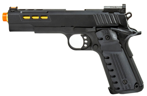 Golden Eagle 3368 OTS .45 Style Hi-Capa GBB Airsoft Pistol w/ Slide Lightening Cuts, Black/Gold Barrel
