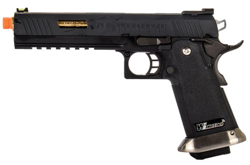 WE-Tech Hi-Capa 6" IREX Full Auto Competition Airsoft Pistol, Black/Gold Barrel w/ Markings