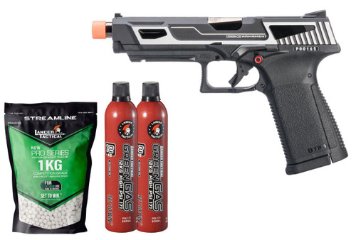 G&G GTP9 MS Metal Slide Gas Blowback Airsoft Pistol w/ Gas & BB Bundle, Silver