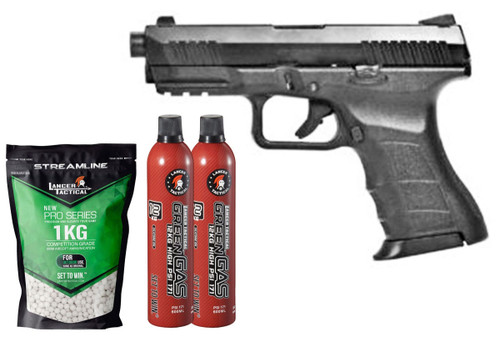 KWA ATP-C Compact GBB Airsoft Pistol w/ Accessory Rail, Gas & BB Bundle, Black