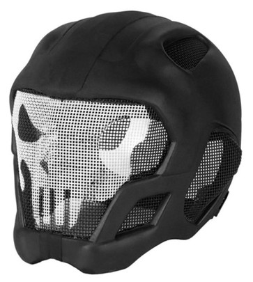 Lancer Tactical Lightweight Mesh Full Protection Face Mask & Helmet w/ Skull, Black