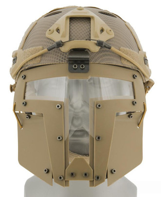 Lancer Tactical T-shaped Windowed Attachment Face Mask For Bump Helmets, Tan