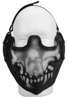 UK Arms Airsoft Metal Mesh Half Face Mask w/ Ear Pro, Black/Skull
