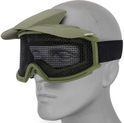 AMA 2610G Plastic Face Mask w/ Metal Mesh Lens & Visor, OD Green