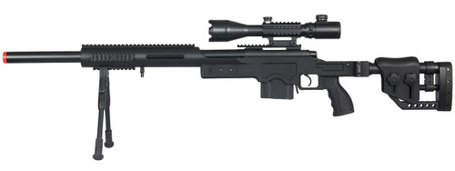 Well MB4410 Bolt Action Sniper Rifle w/ Illuminated Scope and Bipod, Black