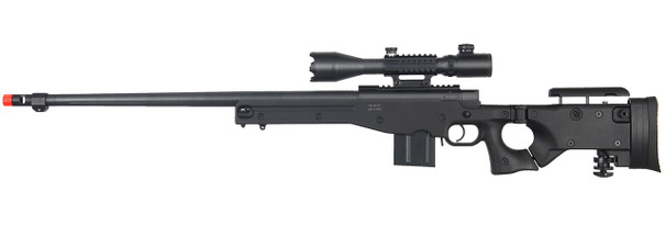 Well L96 Style Bolt Action Airsoft Rifle with Fluted Barrel and Illuminated Scope, Black