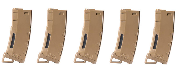 Lancer Tactical 130 Round High Speed Mid-Cap M4 Airsoft Magazine, Tan, 5 Pack