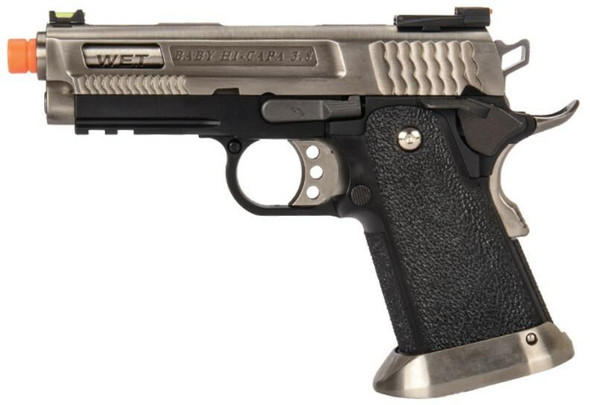 WE-Tech Hi-Capa 3.8 Brontosaurus Full Auto Gas Blowback Airsoft Pistol, Silver