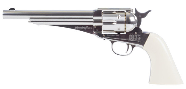 Remington 1875 CO2 Dual Ammo Replica 0.177 Cal Revolver Airgun, Silver/White