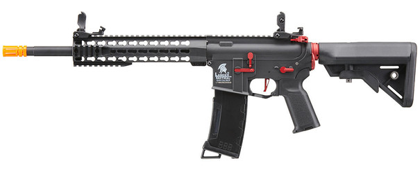 Lancer Tactical Gen 3 10 Keymod Airsoft M4 Carbine AEG Rifle with Red Accents, Black