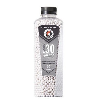 Lancer Tactical 5050 Round 0.30g Streamline Airsoft BB Bottle, White