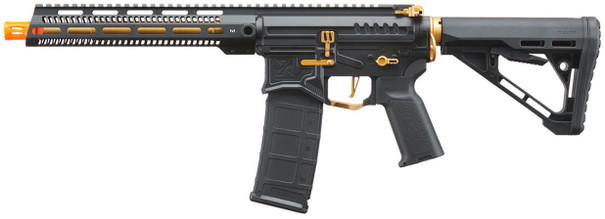 Zion Arms R15 Mod 1 Long Rail Airsoft Rifle with Delta Stock, Black/Gold