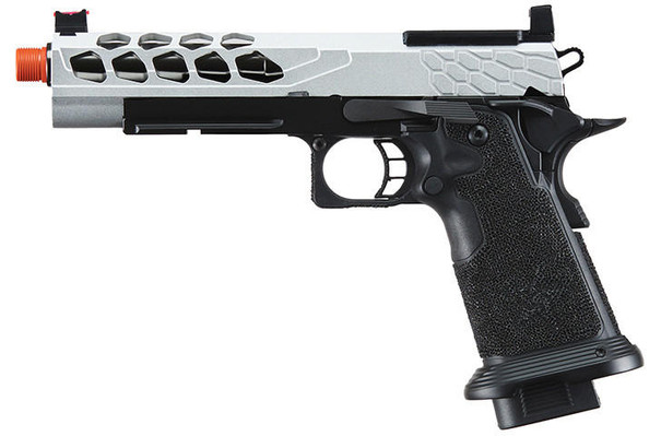 Lancer Tactical Stryk Hi-Capa 5.1 Gas Blowback Airsoft Pistol w/ Red Dot Mount, Black/Silver