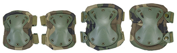 Lancer Tactical Quick-Release Knee & Elbow Pad Set, Woodland Camo