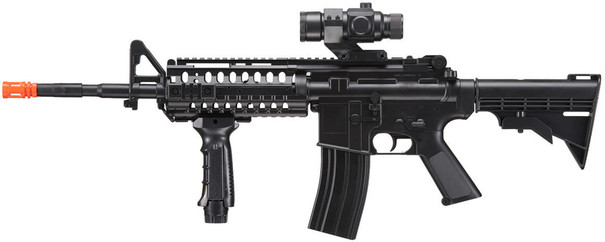 WellFire D96 M4 Carbine Airsoft AEG Rifle w/ Scope and Grip, Black