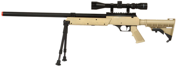 Well APS SR-2 Modular Bolt Action Airsoft Sniper Rifle w/ Scope & Bipod, Tan