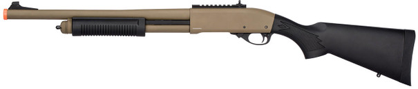 Golden Eagle M870 3/6-Shot Pump Action Gas Powered Airsoft Shotgun, Tan/Black