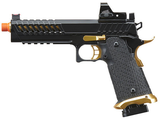 Lancer Tactical Knightshade Hi-Capa Gas Blowback Airsoft Pistol w/ Red Dot Sight, Black/Gold