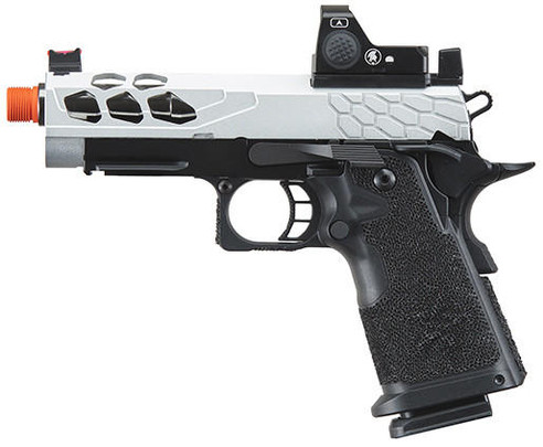 Lancer Tactical Stryk Hi-Capa 4.3 Gas Blowback Airsoft Pistol w/ Red Dot Sight, Black/Silver