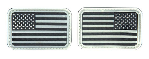 Lancer Tactical USA Flag Forward and Reverse Velcro Patches, Glow in the Dark White, Set of 2