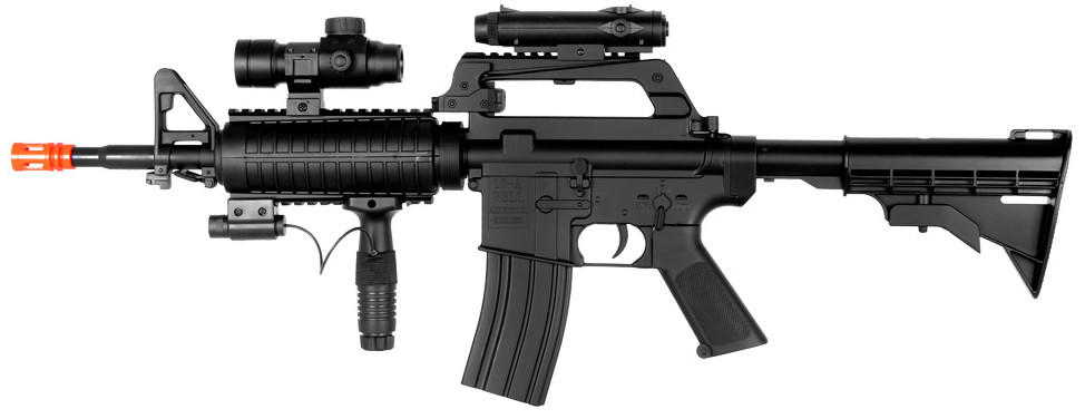 Wellfire M4 RIS Spring Airsoft Rifle w/ Red Dot and Flashlight, Black ...