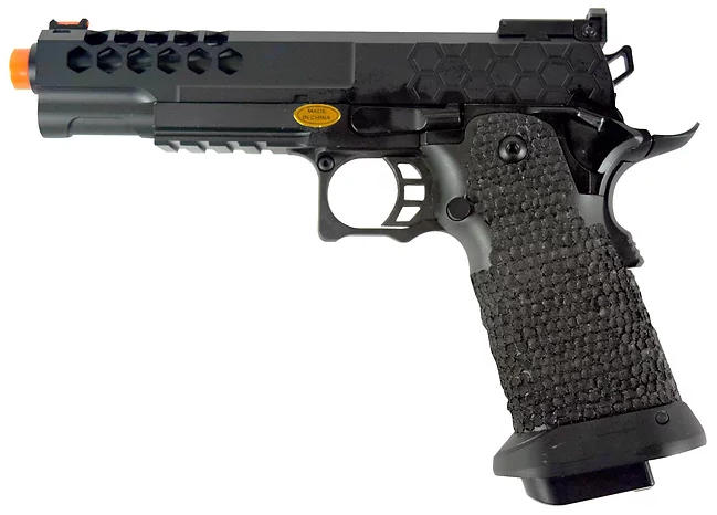 GE 3399 Full Metal 1911 Hex Cut Gas/Co2 Blowback Airsoft Pistol, Black