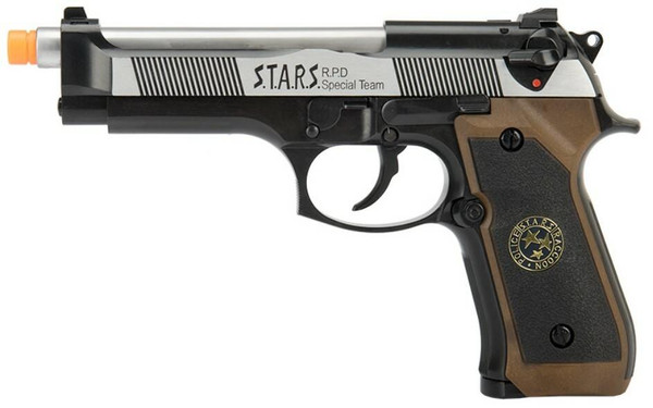 WE Tech M9 Samurai Edge Biohazard Gas Blowback Airsoft Pistol, Black/Brown/Silve UK-WE-M92SPS-ATV2-2T
