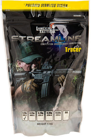 Lancer Tactical Streamline Tracer BBs, 0.28g, 3570 Rds, Green | Airsoft Station UK-CA-SL-028TR